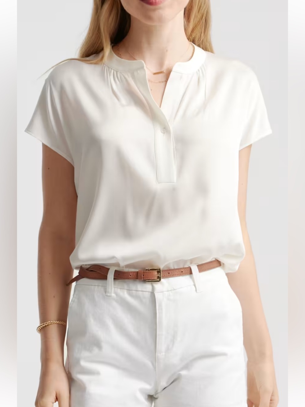 Quince Washable Stretch Silk Dolman Sleeve Blouse Ivory Size M